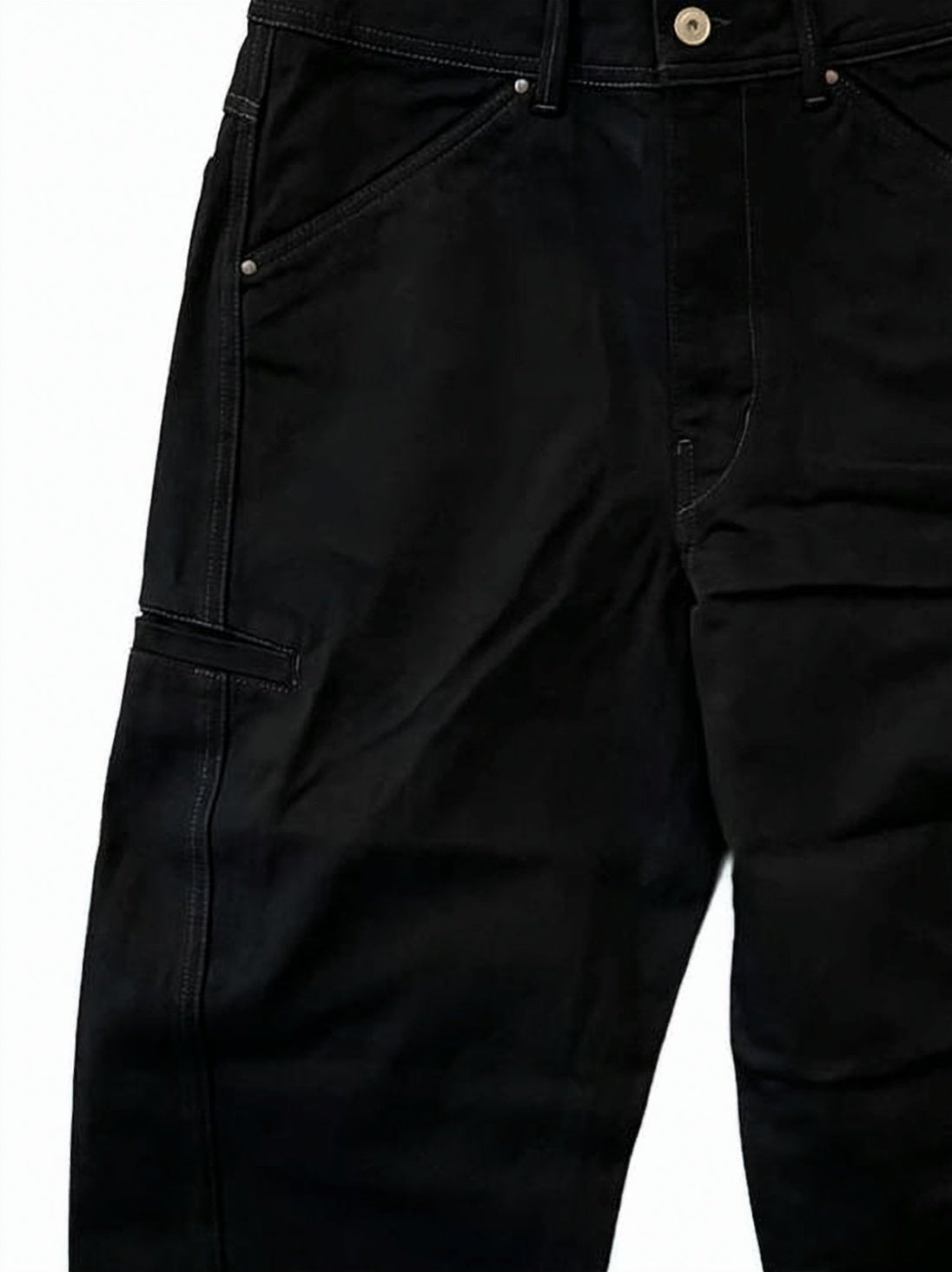 Relaxed Tapered Black Denim Pants with Utility Pockets