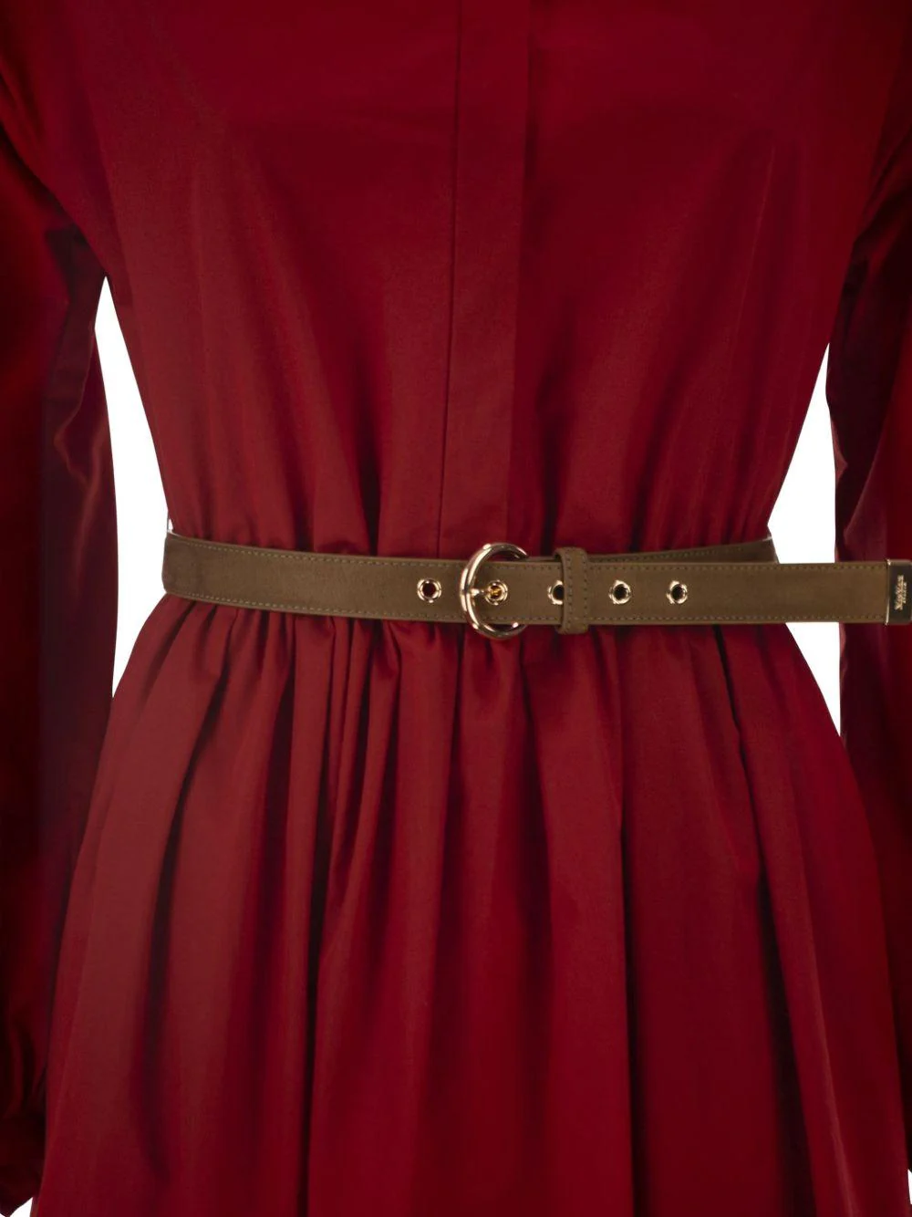 Knee-Length Red Midi Dress with Tailored Waist