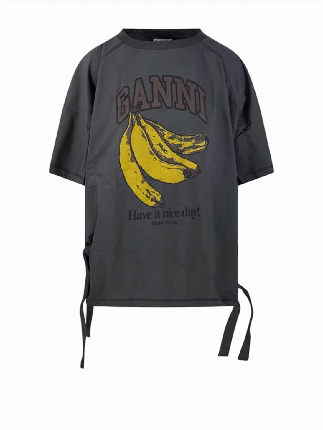 Cropped Short-Sleeve Top with Adjustable Side Ties and Graphic Print