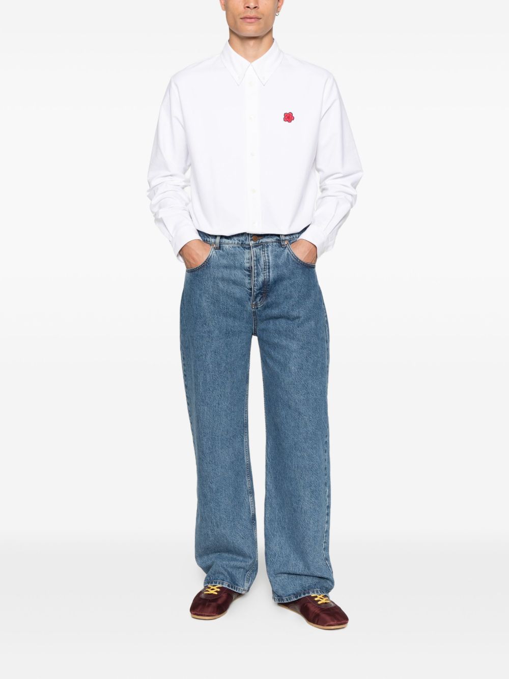 White Button-Up Shirt With Embroidered Detail