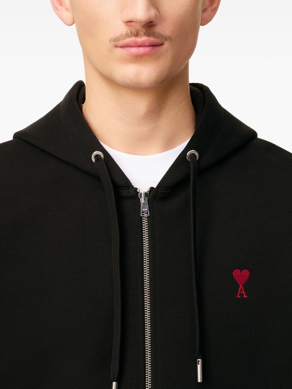 Black Zip-Up Drawstring Hooded Sweatshirt