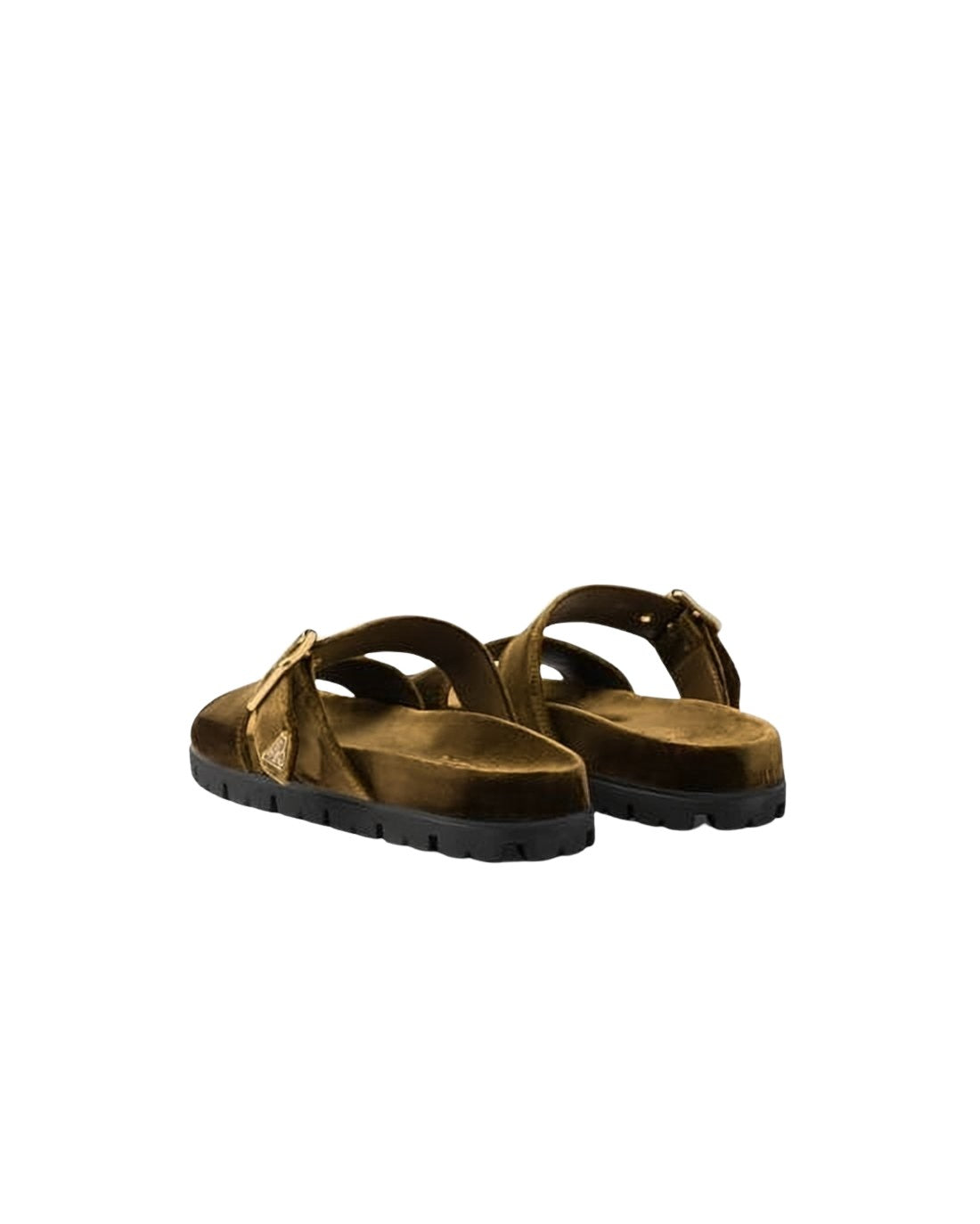 Brown Velvet Mules with Gold-tone Buckles
