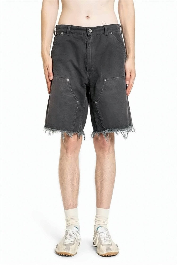 Mid-Thigh Relaxed Fit Shorts With Distressed Hem And Utility Pockets