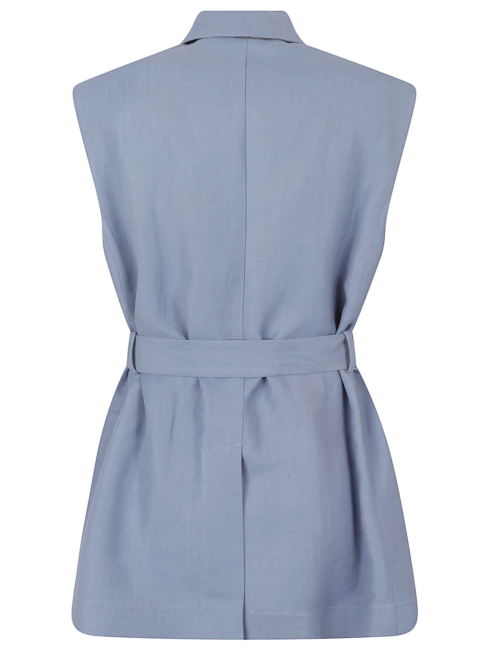 Sleeveless Tailored Coat With Belted Waist