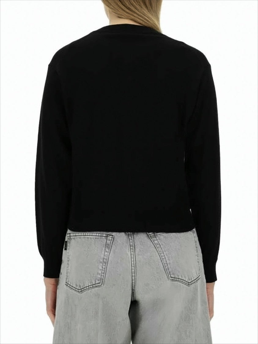 Classic Black Wool Cardigan With Round Neckline And Button Front