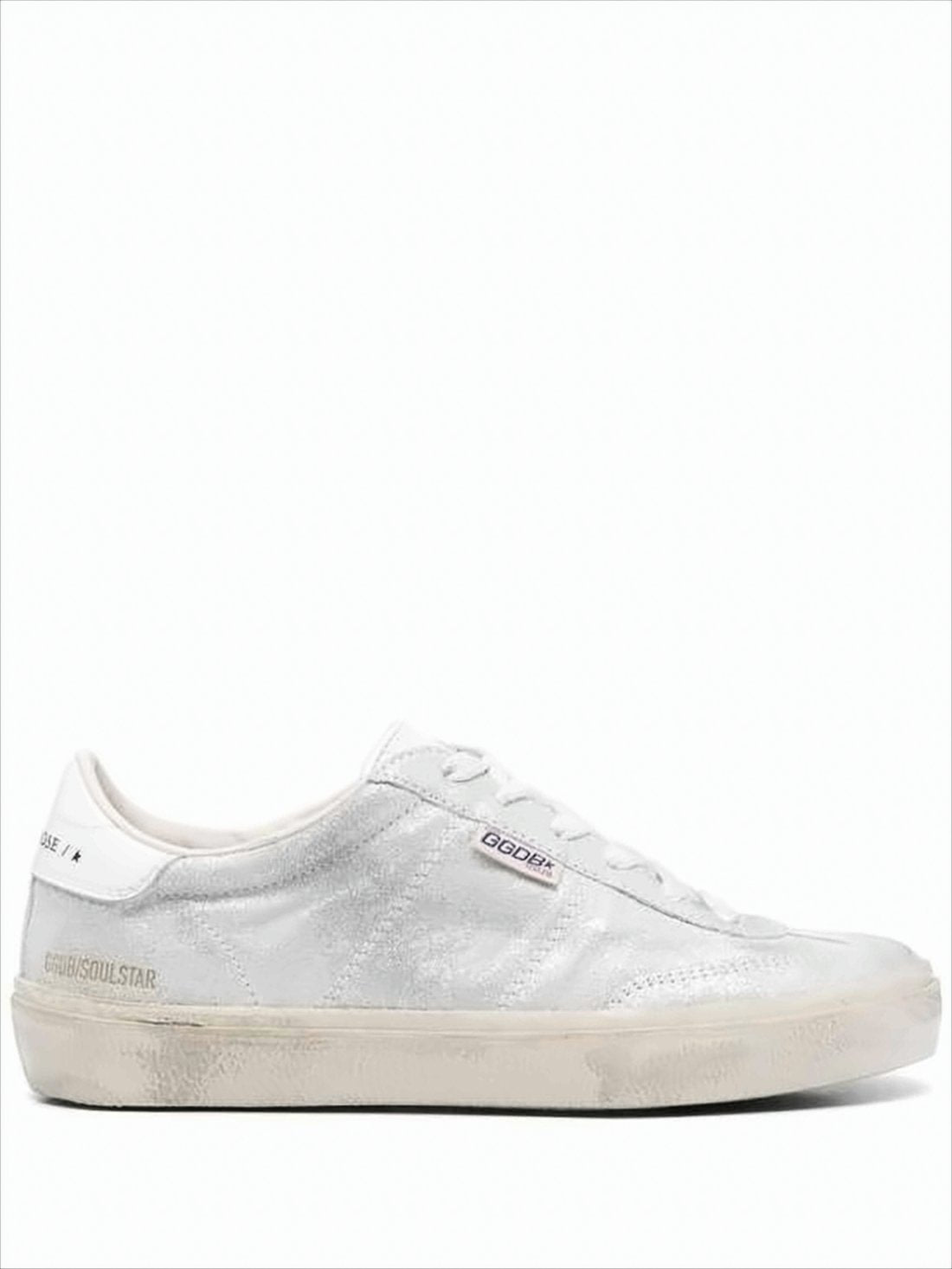 Metallic Silver Leather Low-Top Sneakers