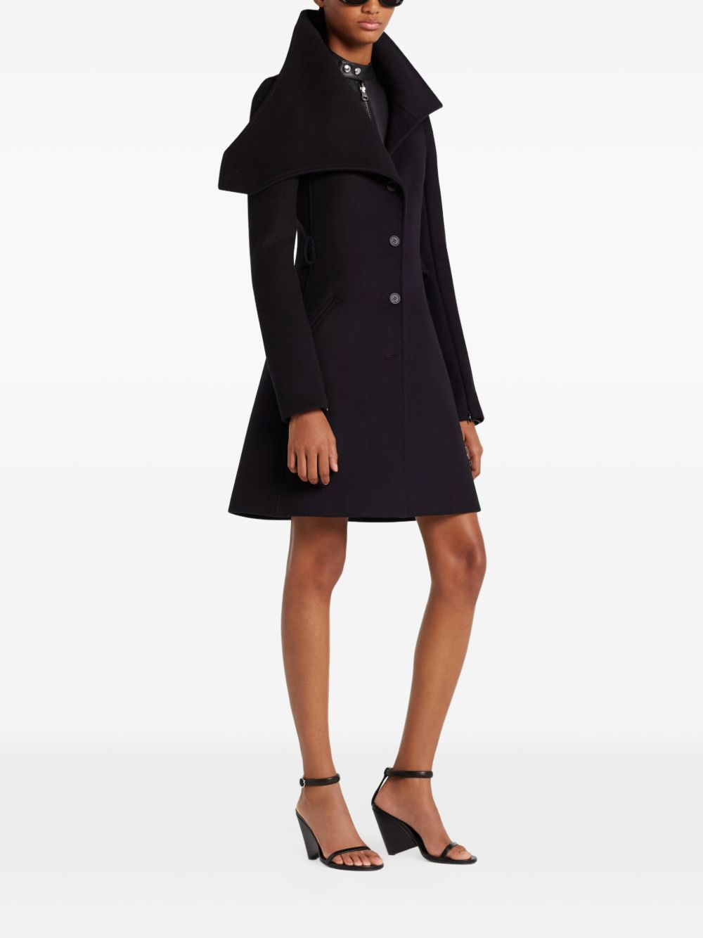 Asymmetric Collar Tailored Black Coat With Concealed Buttons