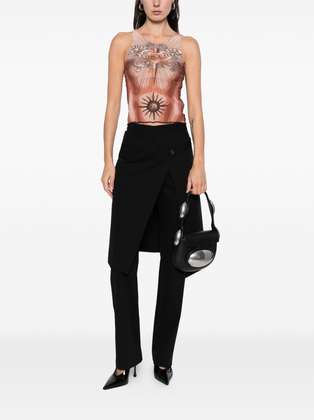 Tattoo-Inspired Sheer Silk And Nylon Top