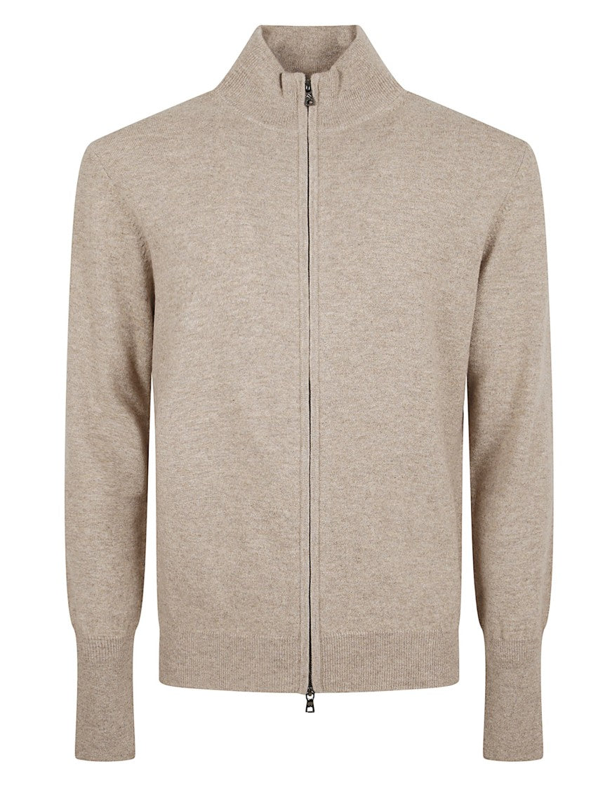 Plain Knit Beige Wool Sweater With Comfortable Fit