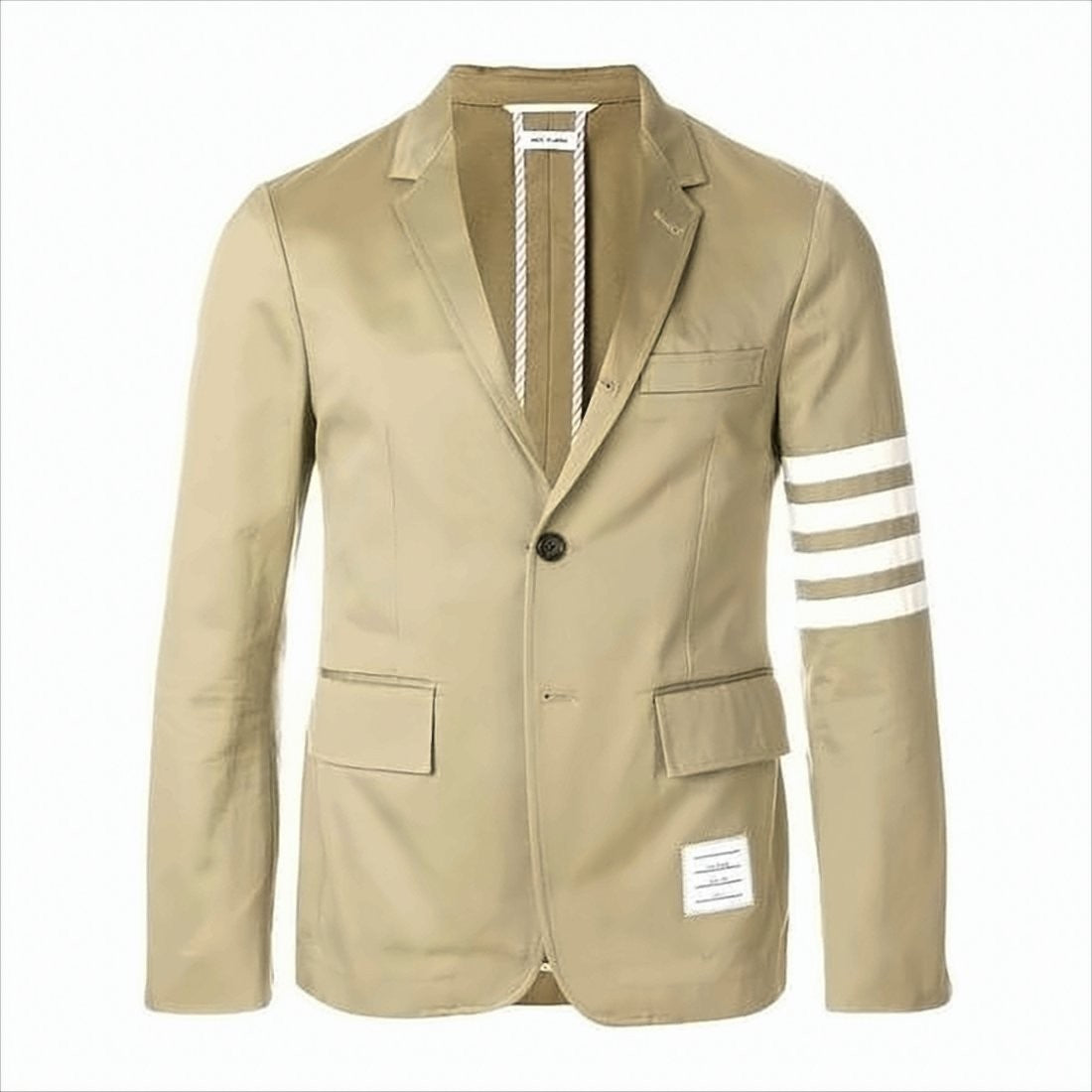 Tailored Brown Cotton Suit Jacket with Signature Stripes