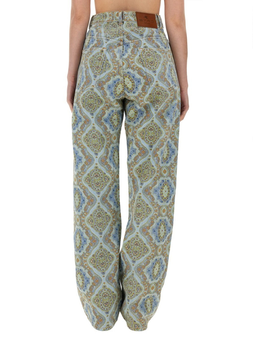 Paisley-Print High-Waisted Wide-Leg Jeans