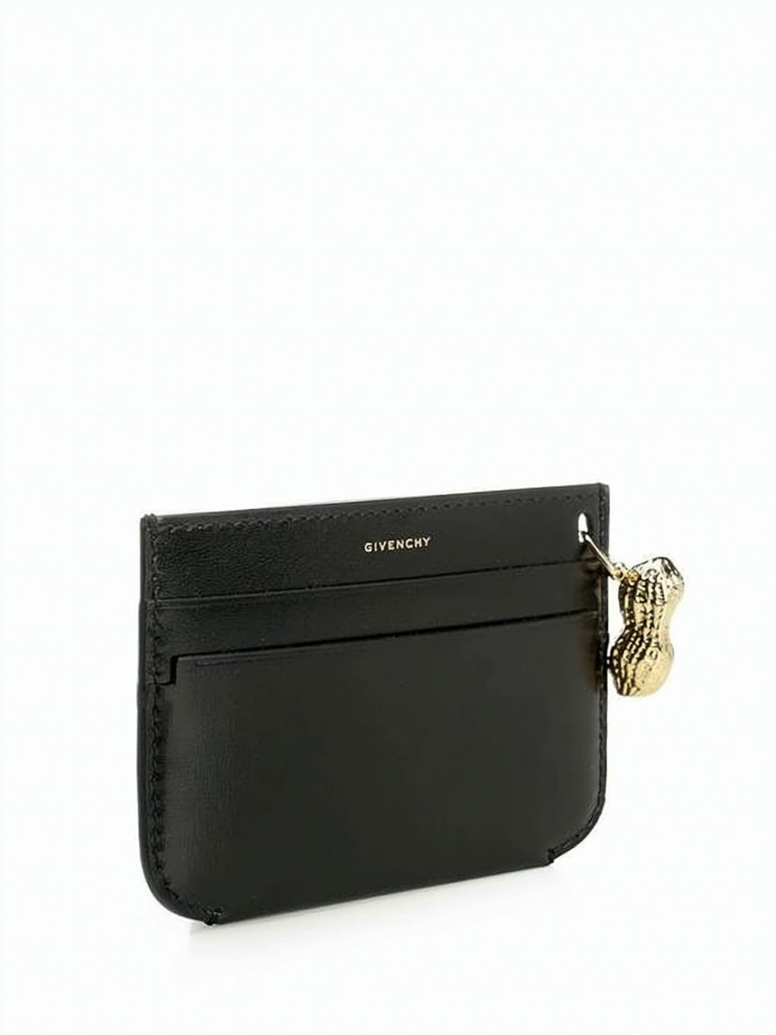 Compact Black Cardholder with Gold-tone Charm