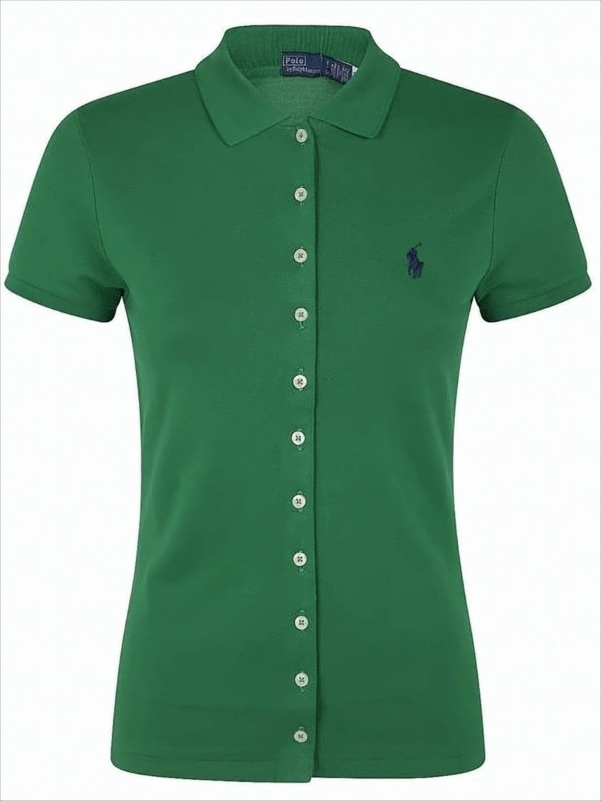 Short-Sleeved Button-Up Top With Classic Polo Collar