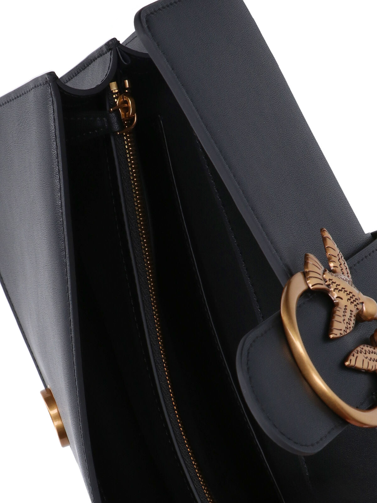 Medium Black Leather Shoulder Bag With Gold-Tone Logo