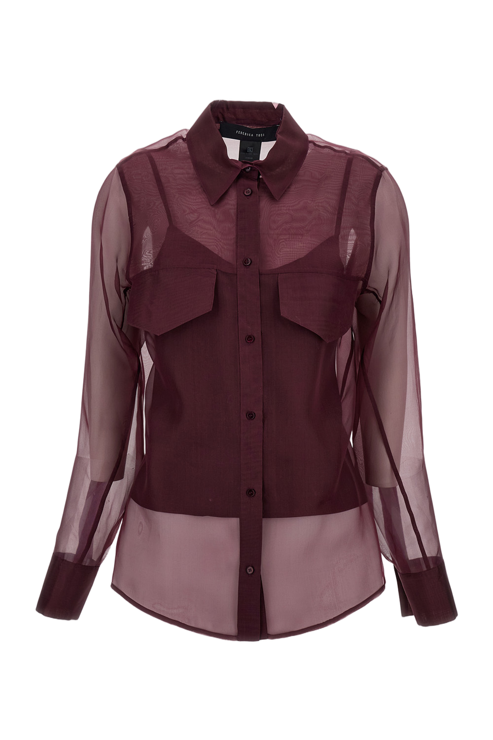 Sheer Silk Organza Blouse with Pointed Collar