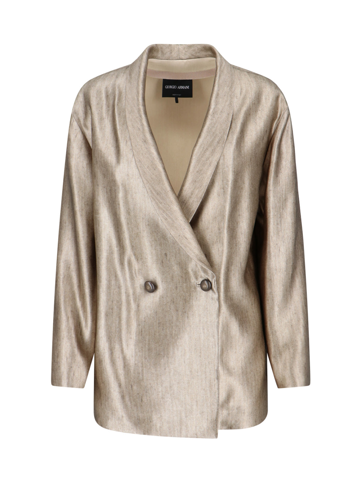 Double-Breasted Silk Blazer – Gold