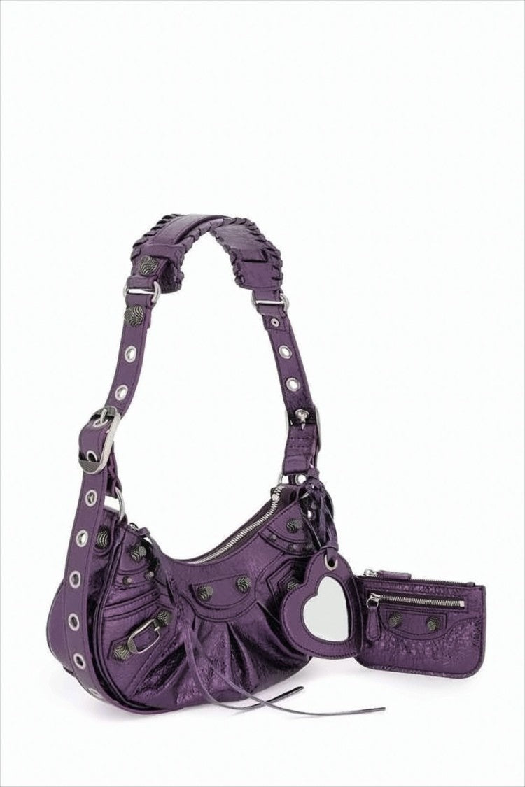 Crescent Shoulder Bag in Glossy Lambskin Leather