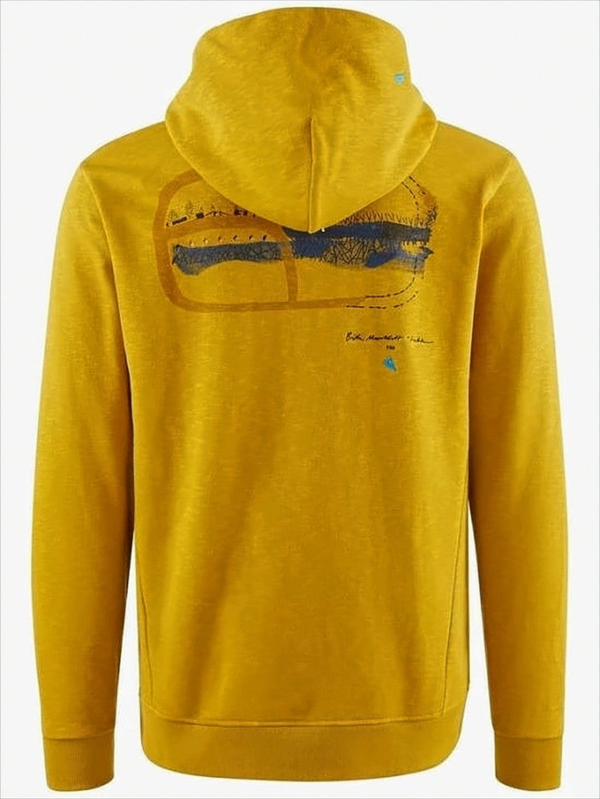 Zip-Front Mustard Yellow Hoodie with Geometric Detail