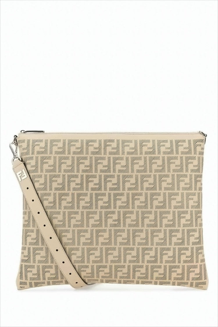Textured Calfskin Clutch with Geometric Pattern and Detachable Strap