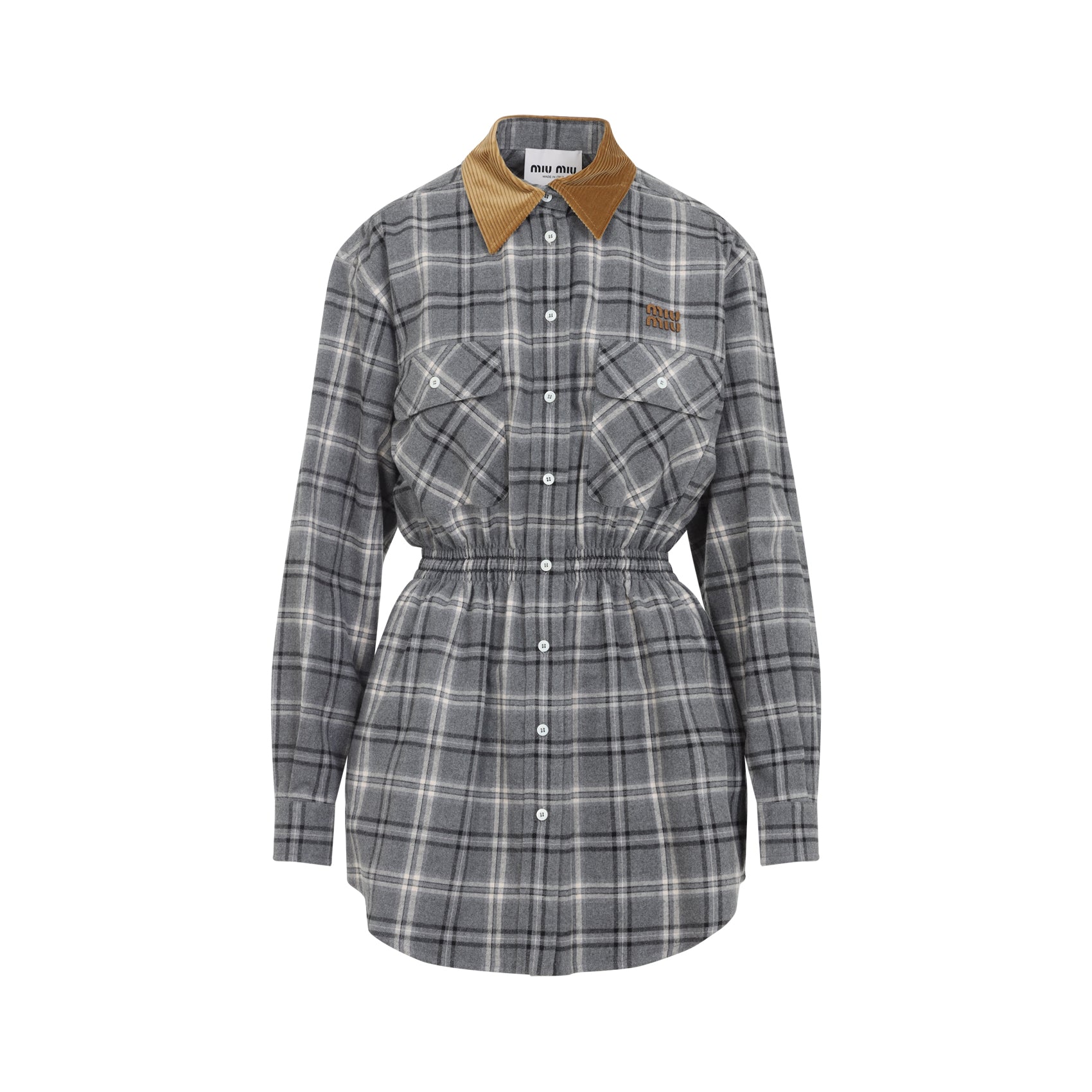 Grey Plaid Mini Dress with Contrasting Tan Collar