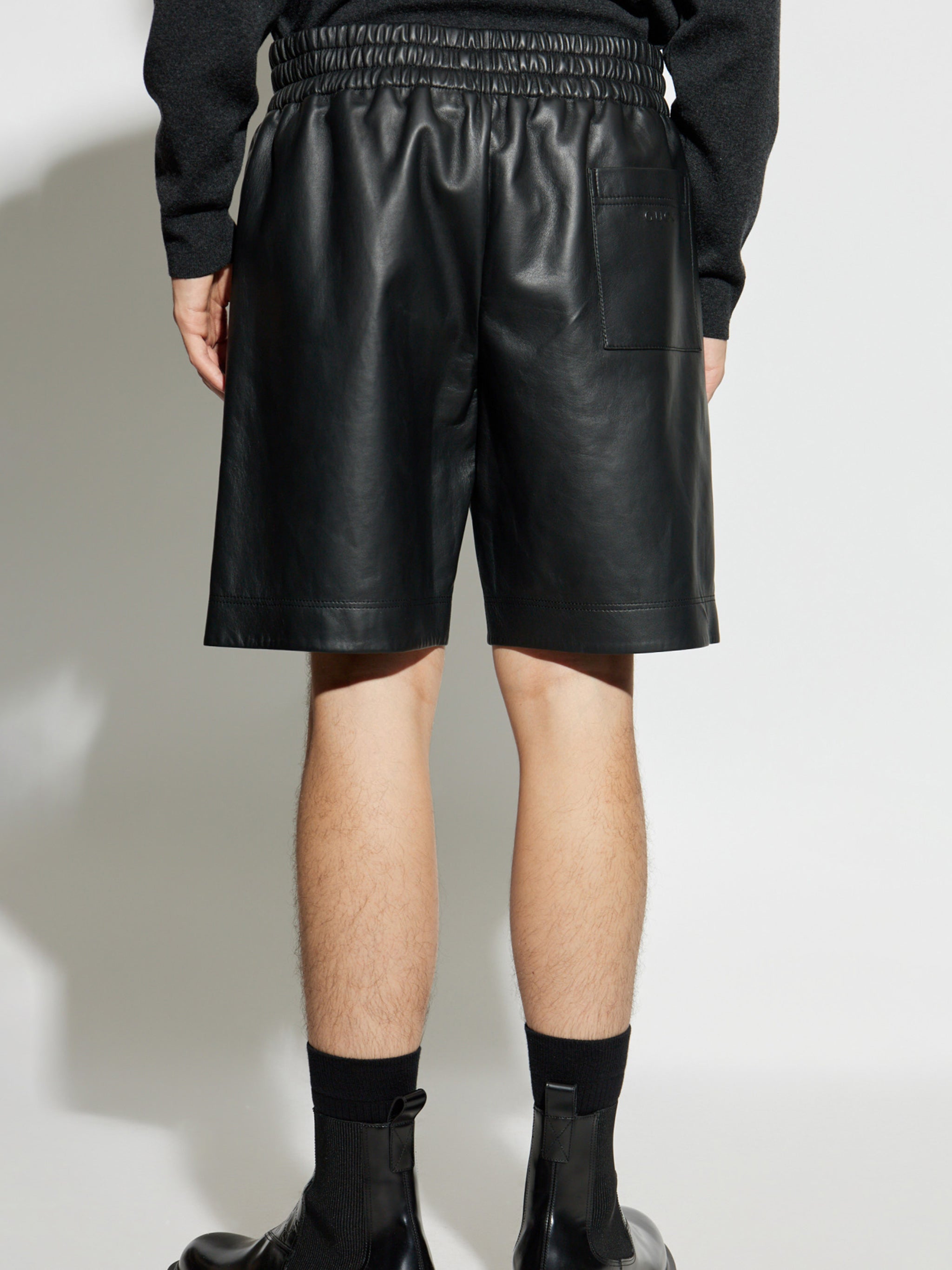 Black Matte Finish Elastic Waist Shorts
