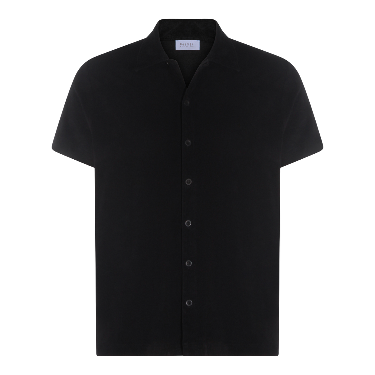 Short-Sleeved Black Shirt with Button-Down Front