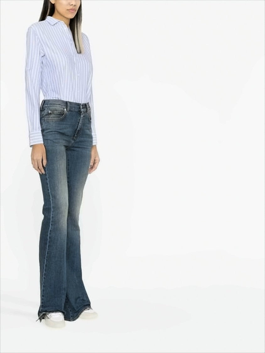 Striped Button-Up Blouse with Pointed Collar