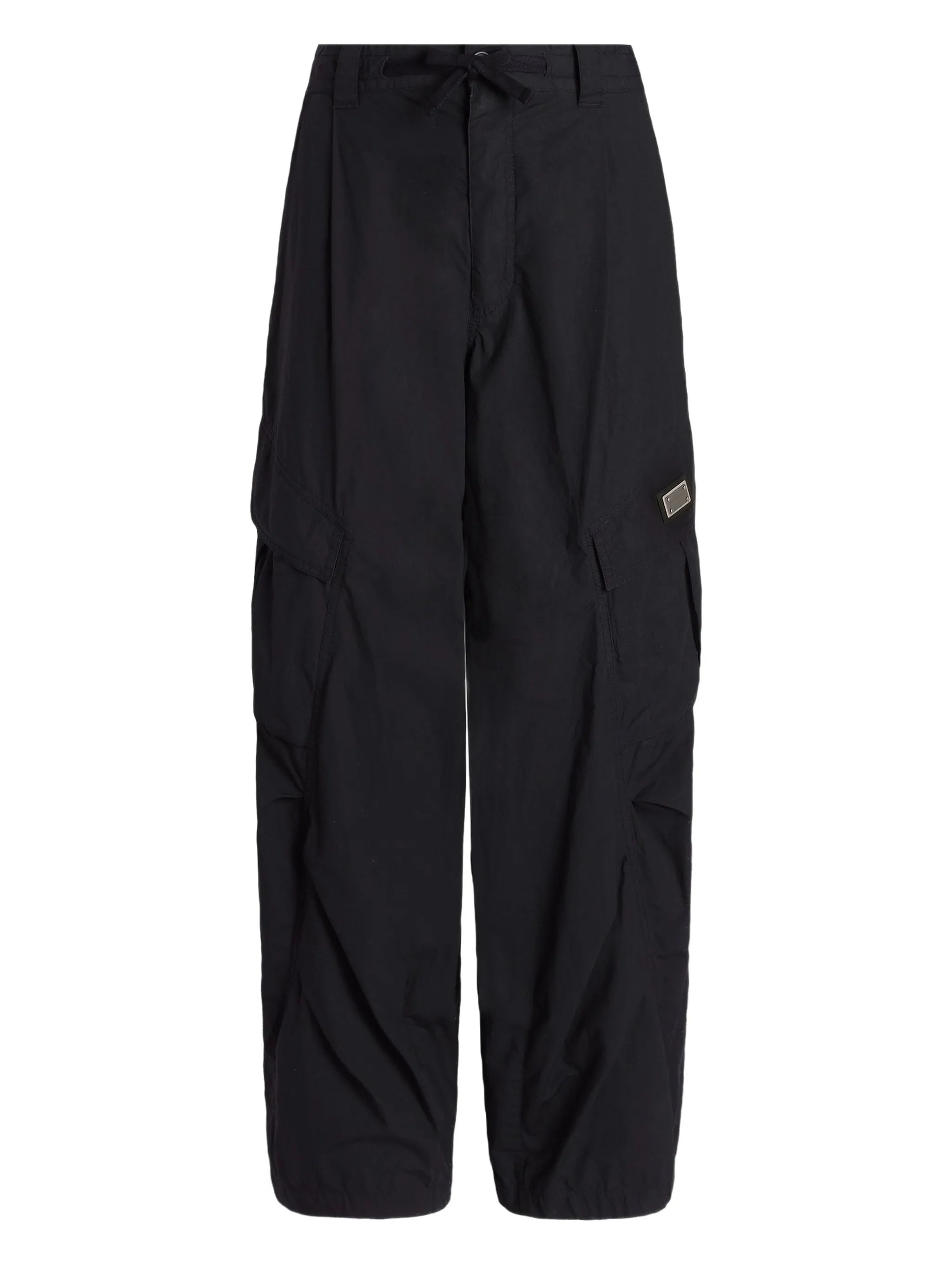 Wide-Leg Cotton Cargo Drawstring Waist Pants