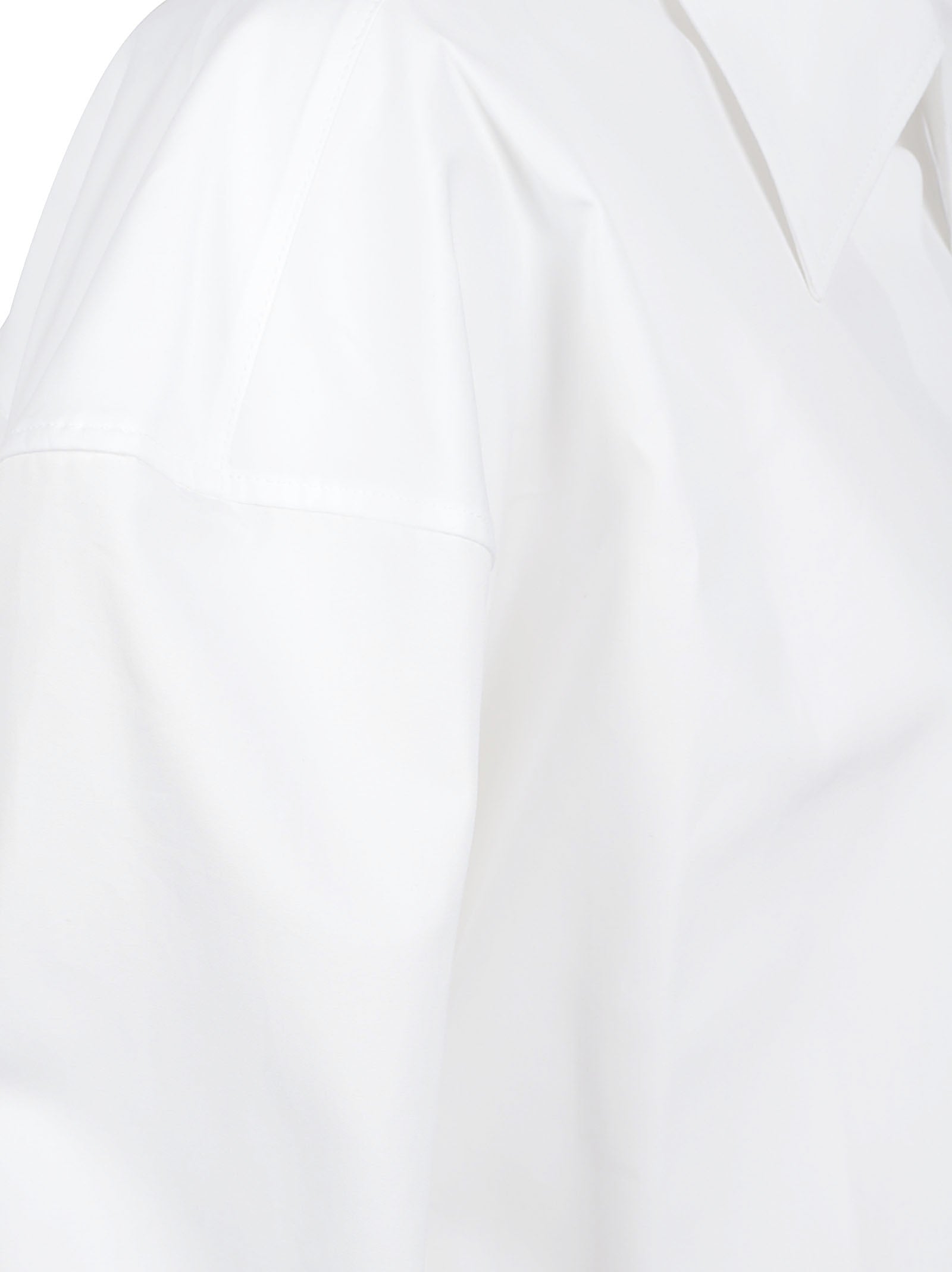 Asymmetrical Hem White Cotton Shirt with Refined Details
