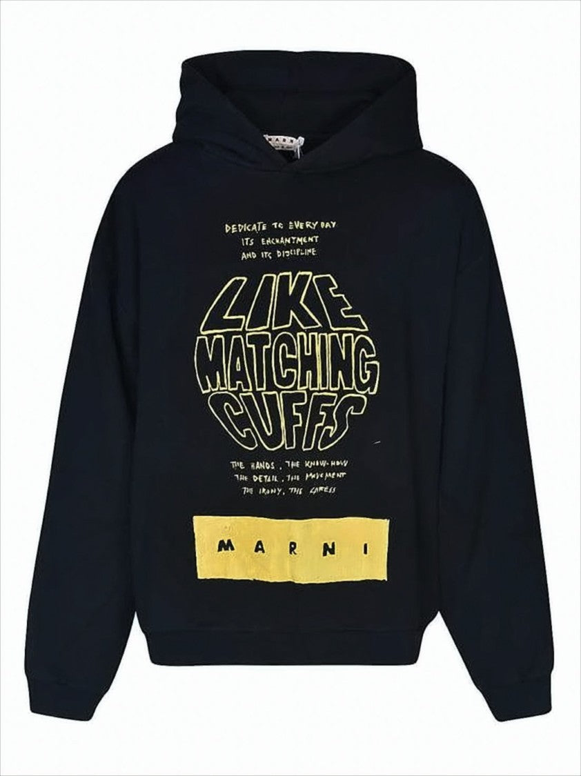 Graphic Print Black Cotton Hoodie with Relaxed Fit