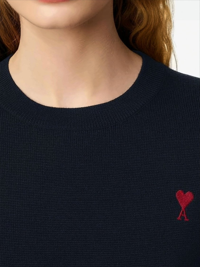 Classic Crew Neck Sweater with Embroidered Heart Detail
