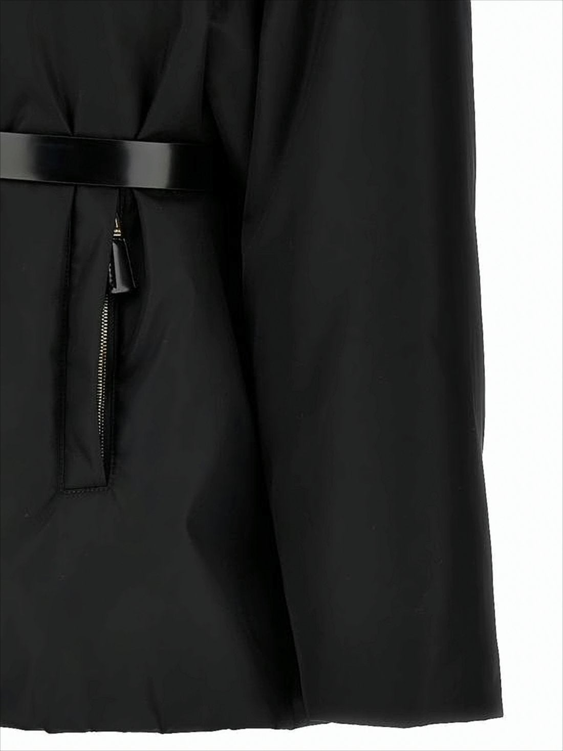 Padded Black Jacket With Hood And Gold-Tone Hardware