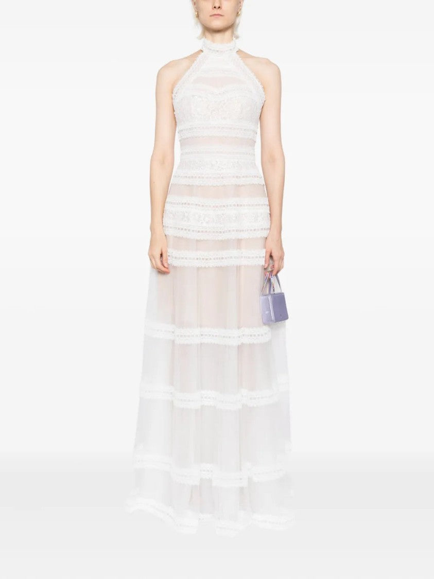 Lace Striped Long Dress