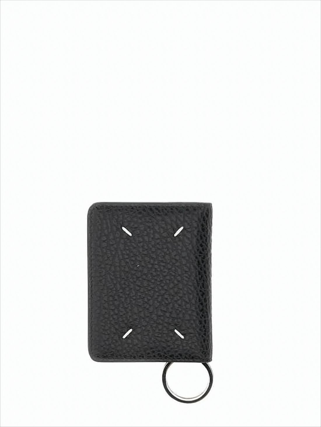 Textured Calf Leather Card Wallet with Keyring
