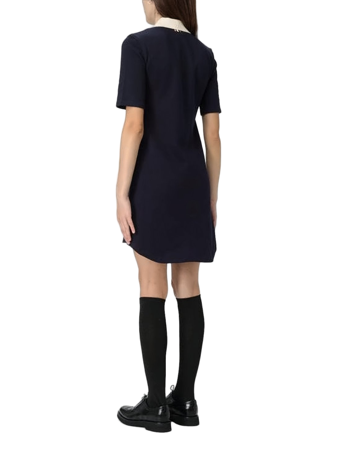 Ribbed Knit Midi Dress with Contrasting Collar