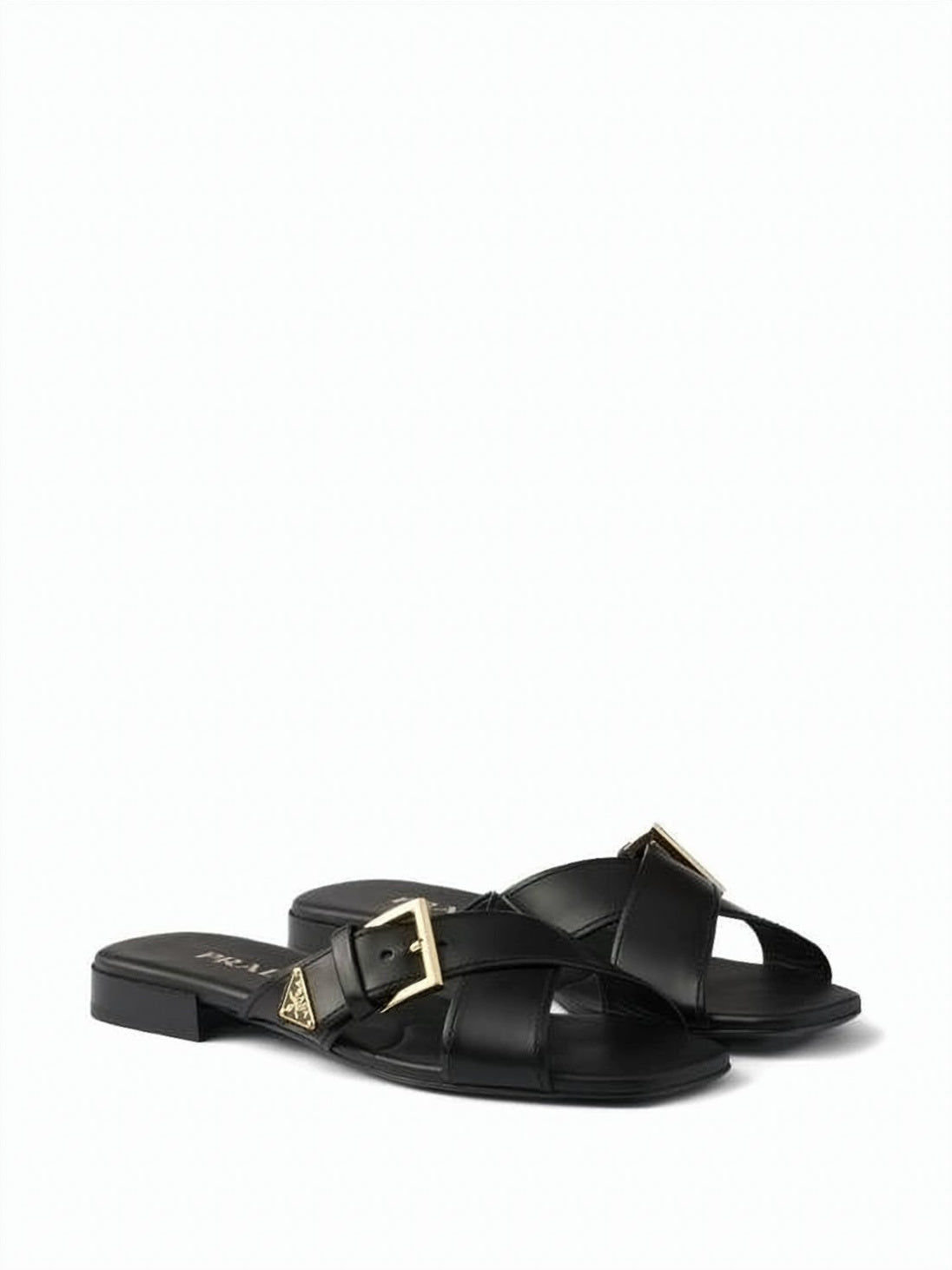 Calf Leather Flat Mule Sandal with Gold-tone Detailing