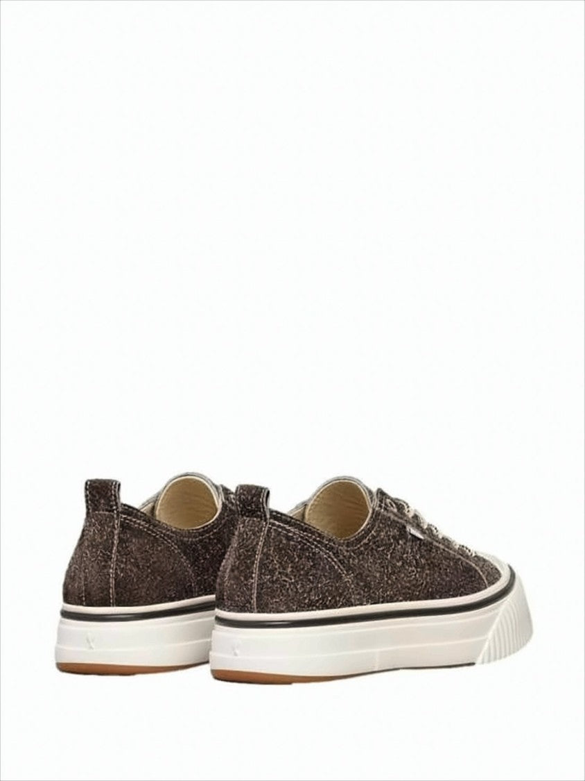 Textured Dark Brown Low-Top Sneakers With Cream Laces And Heart Detail