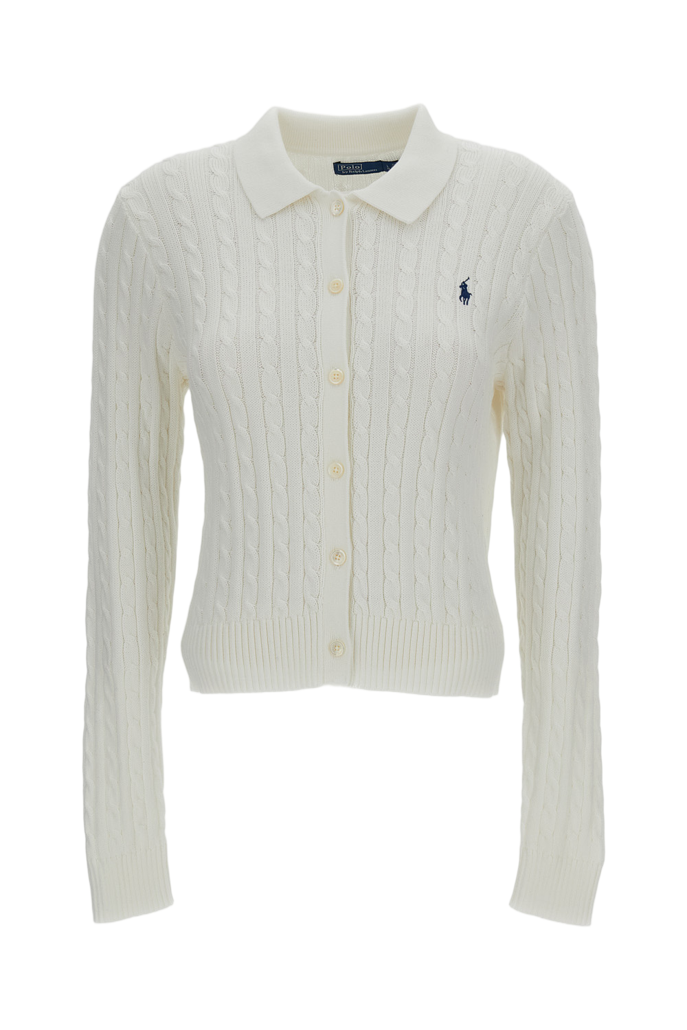 Cable-Knit Cotton Cardigan with Polo Collar