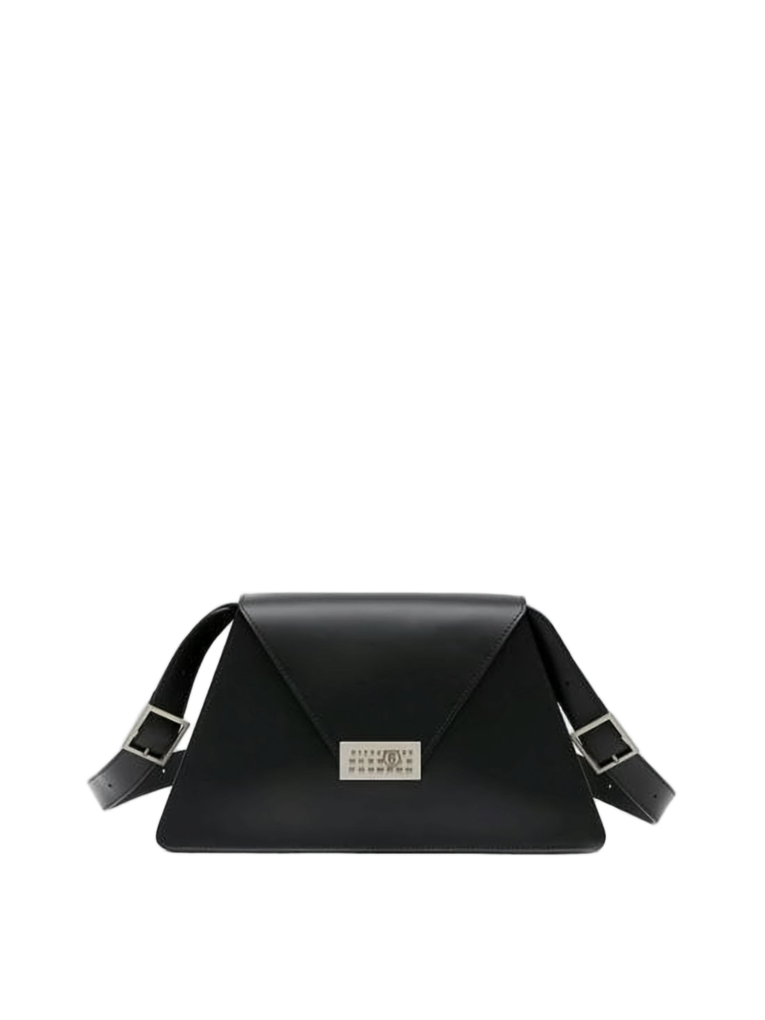 Structured Triangular Black Calf Leather Crossbody Bag
