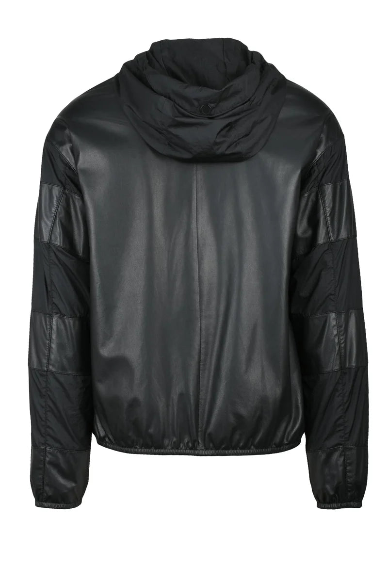 Patchwork Leather/Nylon Jacket - Black