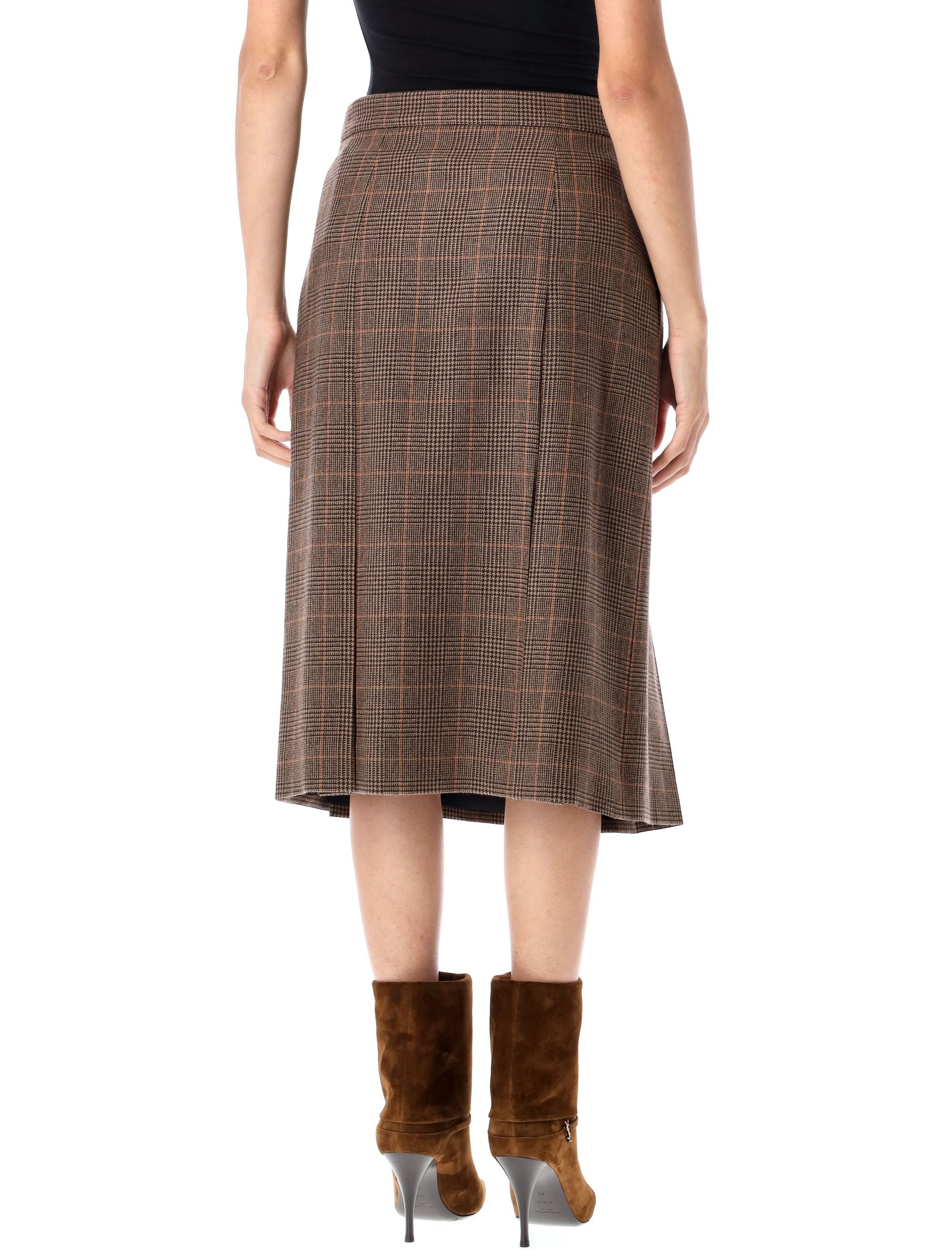 Prince Of Wales Pattern Wool And Cashmere Midi Skirt
