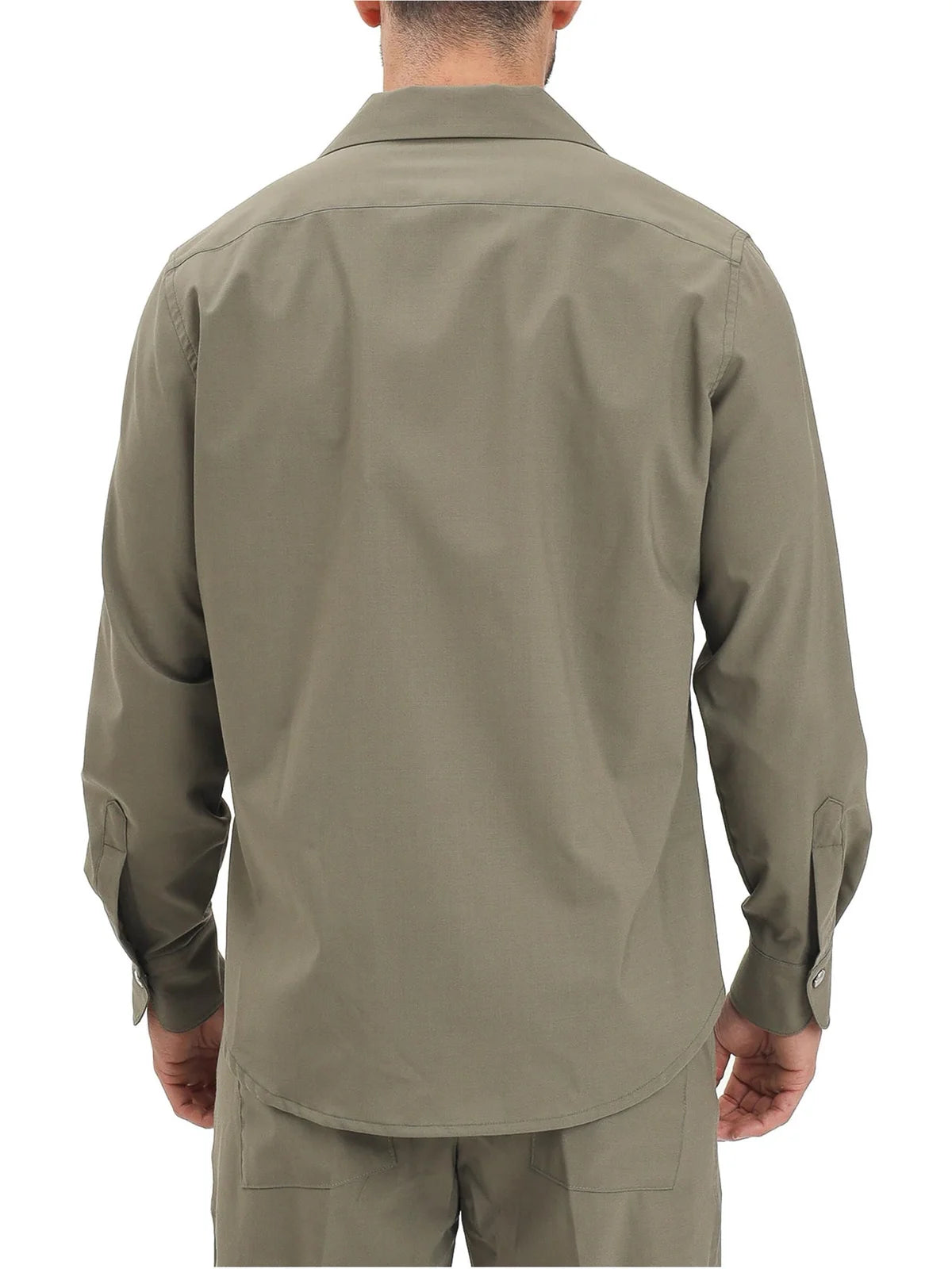 Military Green Wool Polyester Elastane Shirt