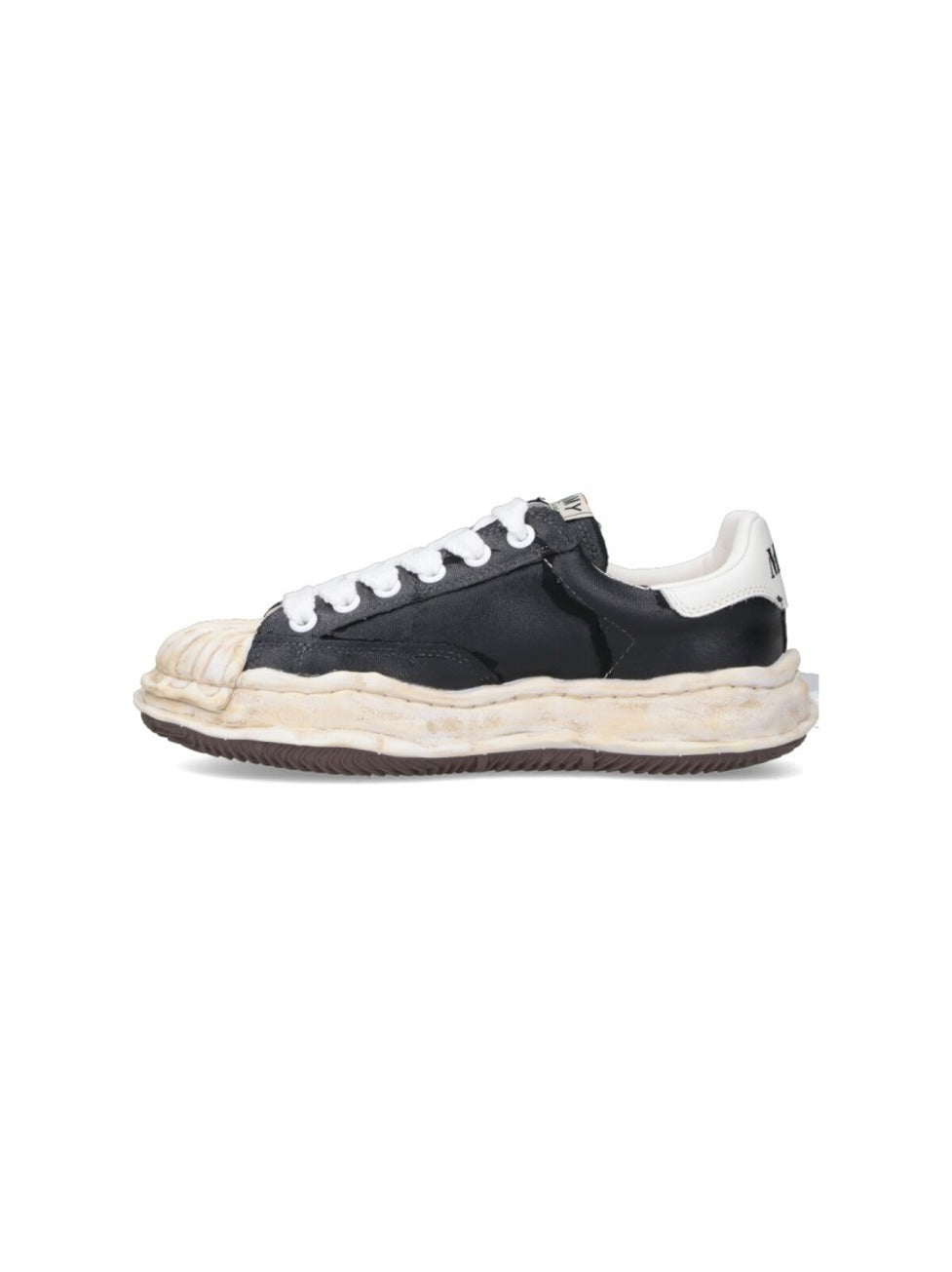 Artistic Black Leather Sneakers With Distressed Sole