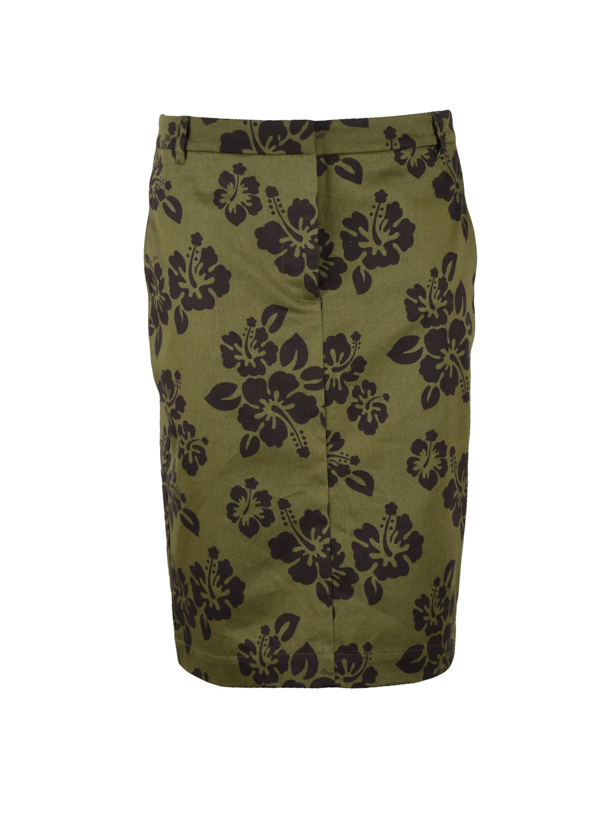 Green/Brown Cotton Women Midi Skirt