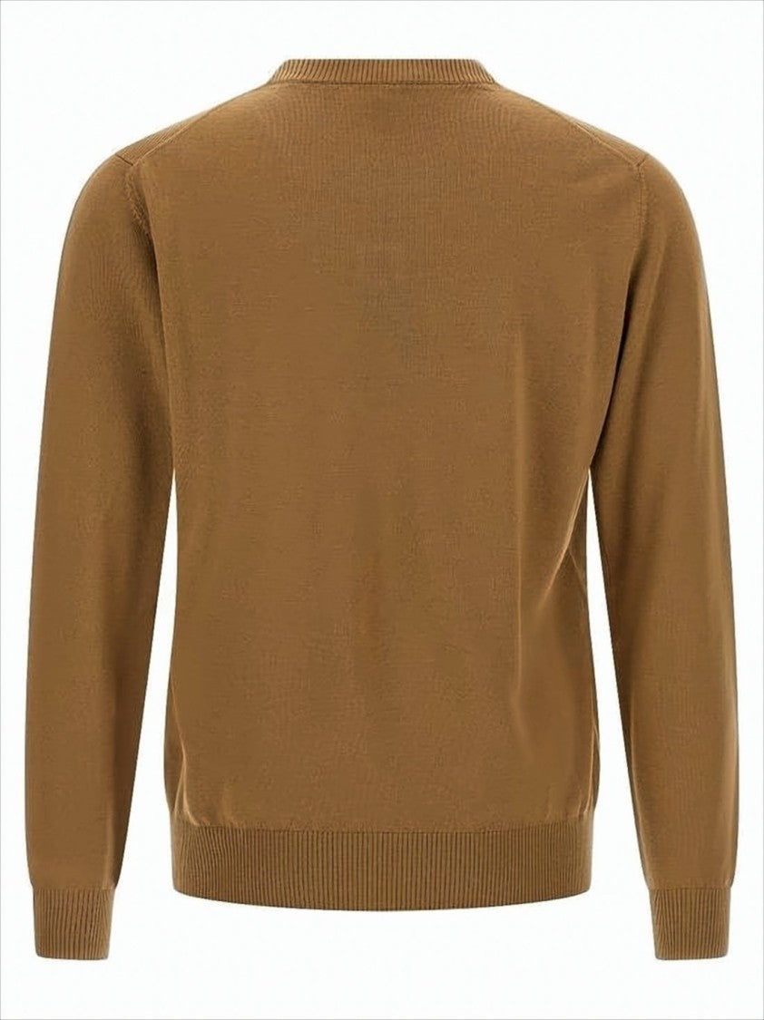 Brown Knit Sweater with Ribbed Cuffs