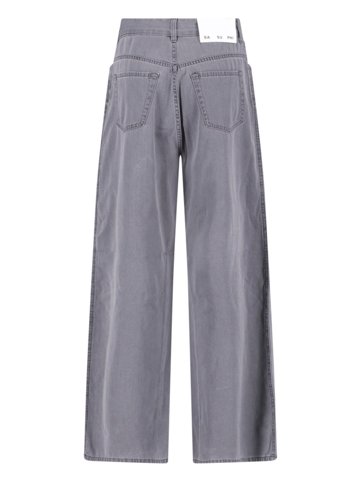 Grey Mid-Rise Wide-Leg Denim Jeans