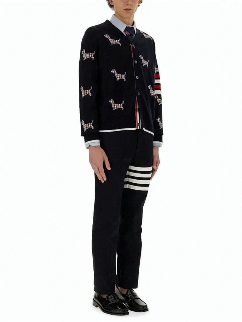 Black Wool Blend Cardigan with Playful Dog Motif