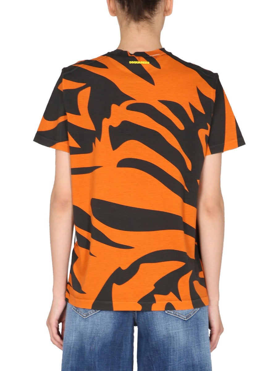 Orange and Black Tiger Graphic Oversized T-Shirt