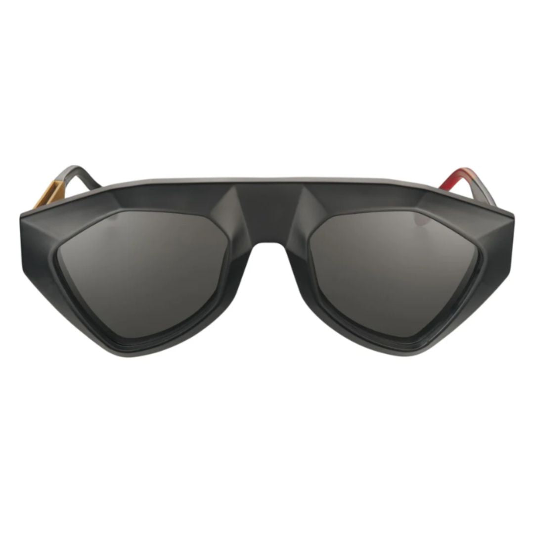 Sh-1 Geometric Black Frame Sunglasses with Gold Accents