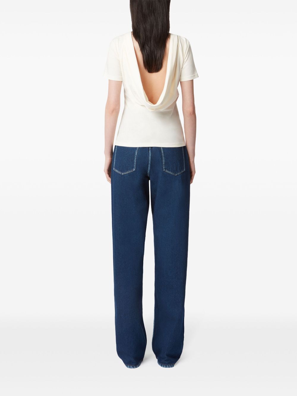 V-Back Draped Short-Sleeved Top